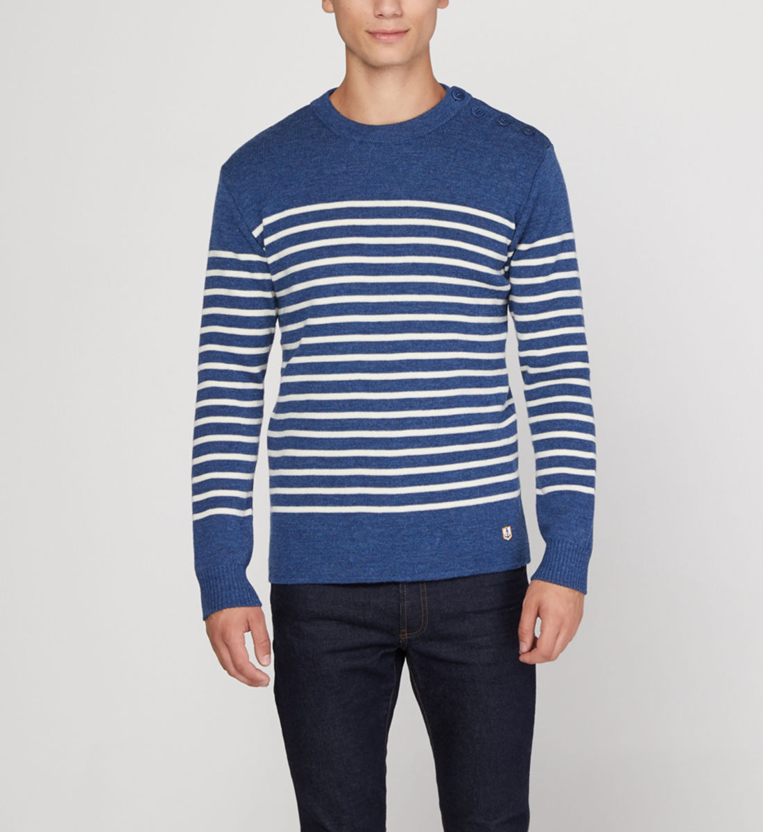 Pull Gap Homme Rayé Bleu Marine - Taille M, 100% Laine D'agneau, Col Ras Du Cou