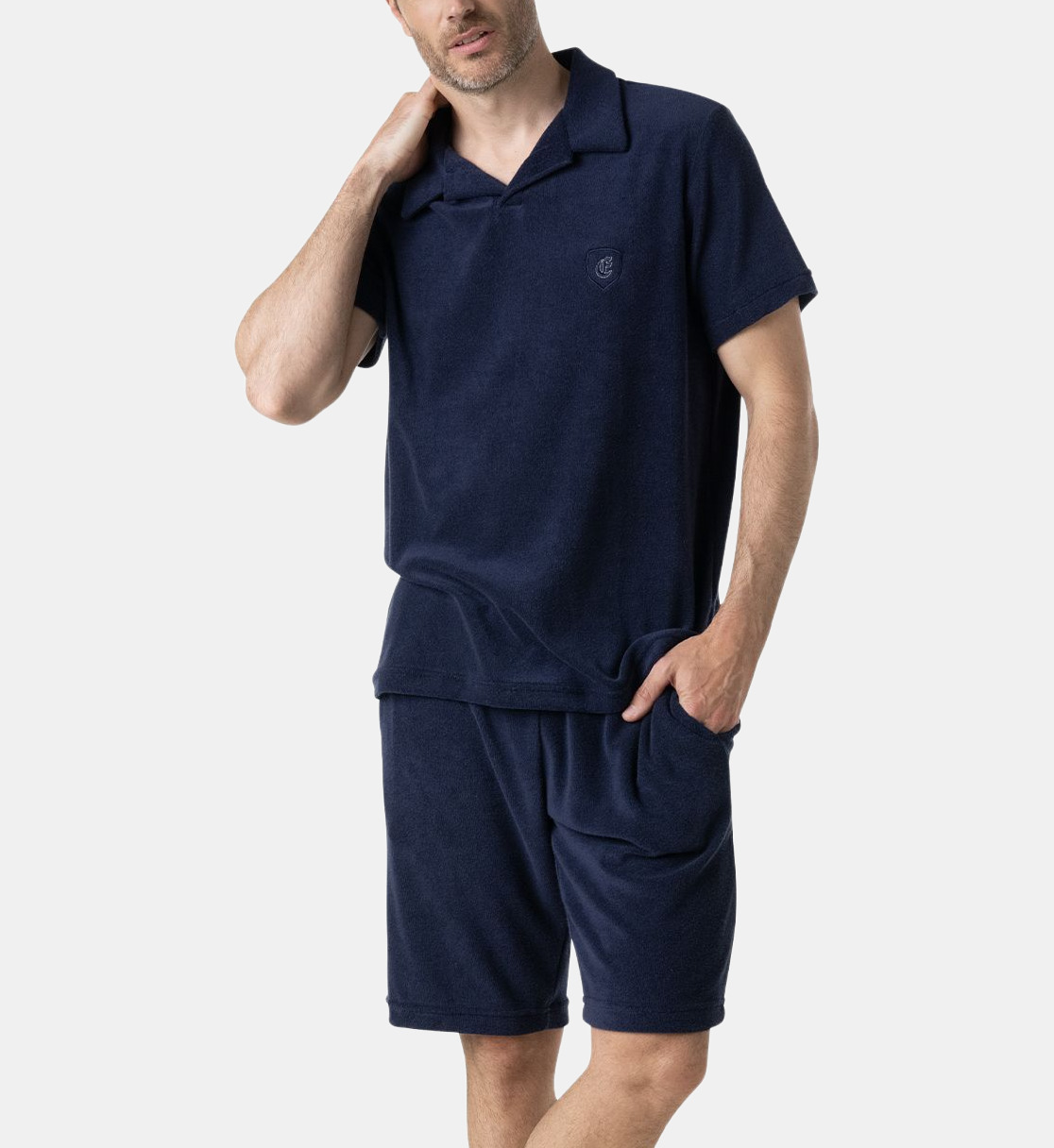 Eminence Pyjama Court Homme 100 % Coton Peigné – T-Shirt Poche + Short Lacets, Confort Doux, Style Casual Élégant