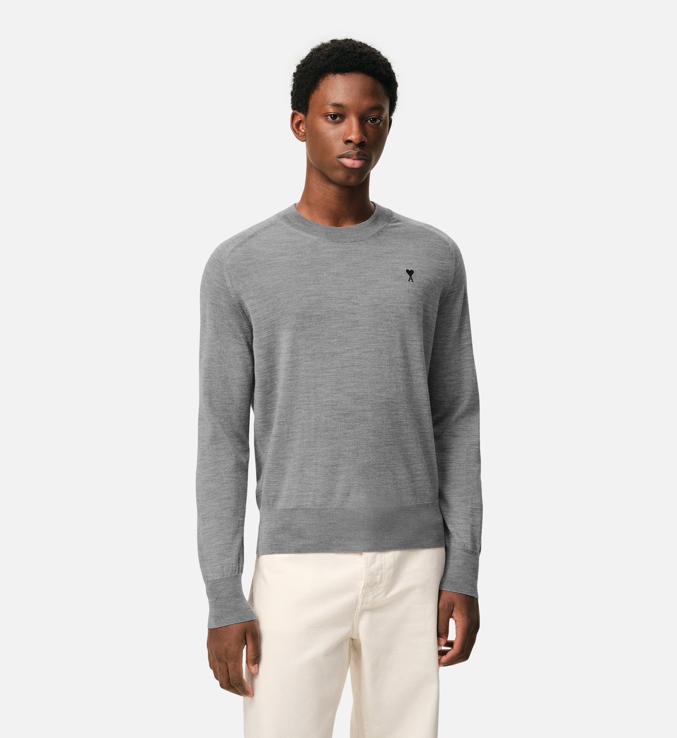 Pull AMI Paris De Coeur En Alpaga Et Laine - Gris Clair Taille S - Occasion Très Bon état