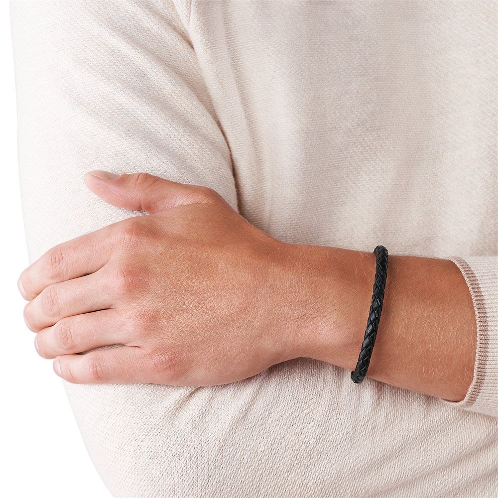 Bracelet Tressé En Cuir Fossil - Marron - Fermoir Pression - Longueur 21-22 Cm - Vintage Casual