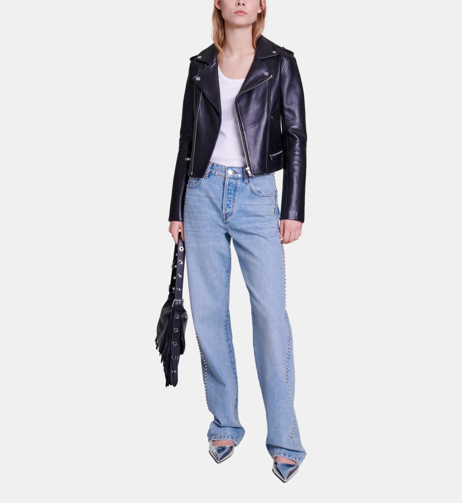 Veste Perfecto DEBBY En Croûte De Cuir D'agneau Noir MAJE Taille 36 - Occasion Très Bon état