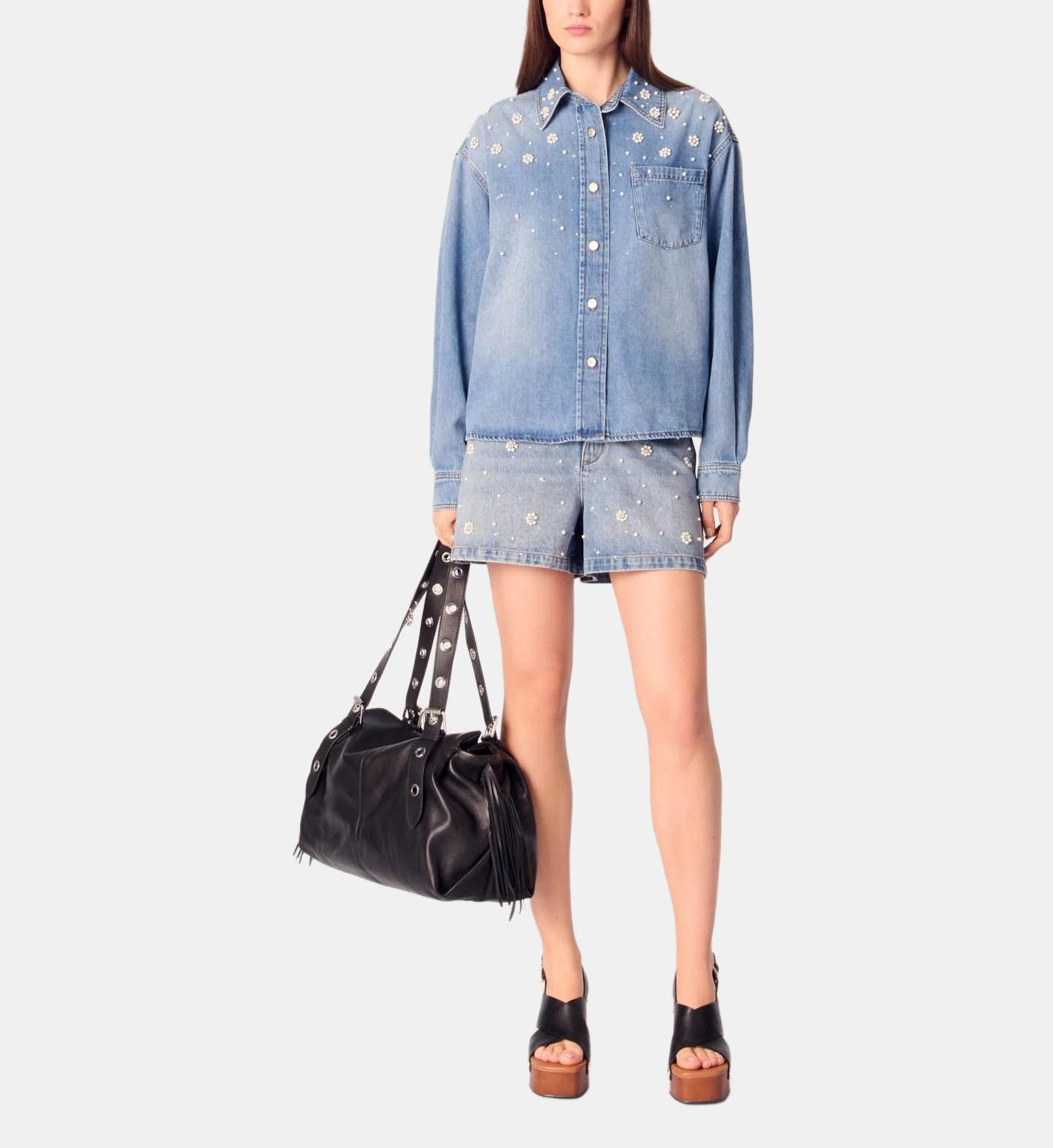 Chemisier Femme Bleu Jean Perlé - Marque Incity, Taille S - Neuf Sans étiquettes, Manches Longues