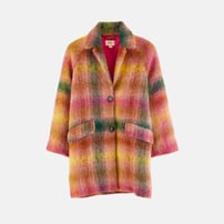 Manteau en laine pour fille jaune rose et vert.