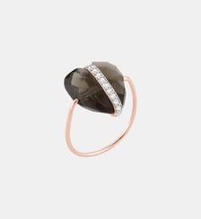 Bague, quartz fume, diamants, or rose Morganne Bello