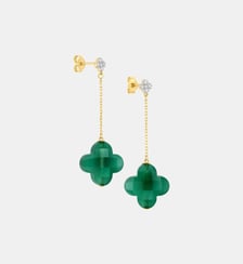 Boucles d'oreilles, agate verte, diamants, or jaune Morganne Bello