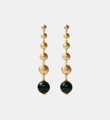Boucles d’oreilles longues plaquées or jaune 18 carats avec finition brossée, agate noire et motifs sphériques Aristocrazy