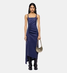 Robe midi drapée en cuir d'agneau Rabanne