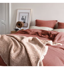 Housse de couette en gaze de coton, SIMPLEMENT GAUFRÉ Blanc Cerise