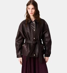 Blouson cuir oversize boutons dorés Maje