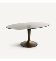 Table avec plateau forme ellipse en verre fumé, 6 couverts AM.PM