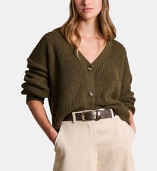 Gilet court ample en maille côtes perlées La Fée Maraboutée