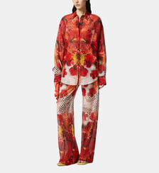 Pantalon palazzo léger à imprimé floral en damier Pinko
