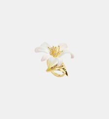 Bague ajustable Grande Fleur de Lys blanche et cristaux Les Néréides