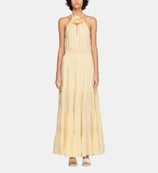 Robe longue en lin imprimé fleur Sandro