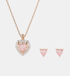 Parure One, Taille cœur, Pavé, Cœur, Rose, Doré à l’or rose 18 carats (750/1000) Swarovski