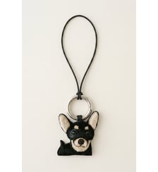 Porte clé tête de chien Chihuahua en cuir agneau et lien en cuir Agnelle