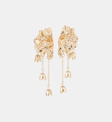 Longues boucles d'oreilles demi fleur chaine dorées Balaboosté