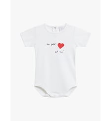 body blanc en coton sérigraphié "un petit cœur est né" Agnès b.