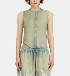 Chemise à manches courtes en denim et dentelle Diesel