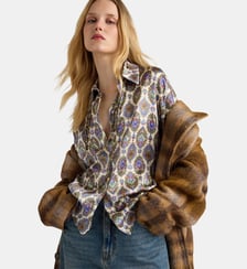 Chemisier flau en crepe de chine de soie imprime Momonì
