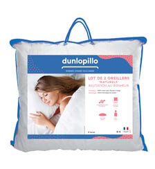 Lot de 2 oreillers Invitation au Bonheur - 100% plumettes Dunlopillo