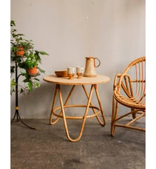 Table basse en rotin et bois teint en beige Léonie N°937- Produit chiné Debongout