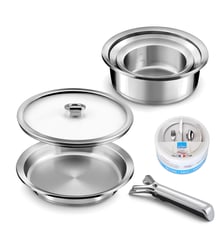 Ycône - Lot 7 pièces - 3 casseroles, 1 poêle, 1 couvercle, 1 poignée et 1 pierre d'argent Cuisinox
