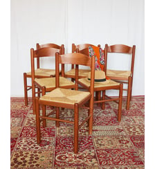 Lot de 6 chaises en bois ocre Claude N°1434- Produit chiné Debongout