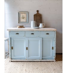 Long buffet en bois bleu ciel Gilbert N°738- Produit chiné Debongout
