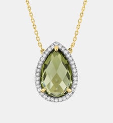 Collier, quartz olive, diamants, or jaune Morganne Bello