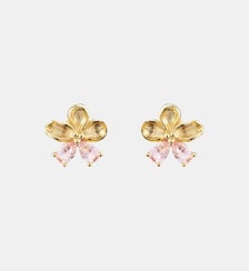 Boucles d'oreilles tiges dorées fleur de cerisier et pierres roses Les Néréides