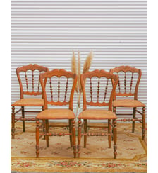 Lot de 4 chaises en bois et cannage Claude N°1559- Produit chiné Debongout