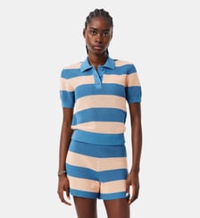 Pull col polo maille résille rayures Lacoste