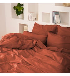 Housse de couette en percale de coton lavé, DOUCEUR LAVÉE Blanc Cerise