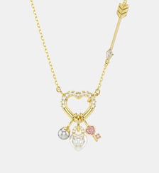 Pendentif Idyllia, Cœur, clé, Rose, Doré à l’or 18 carats (750/1000) Swarovski