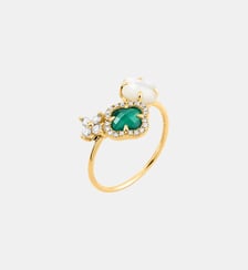 Bague, agate verte, diamants, nacre blanche, or jaune Morganne Bello