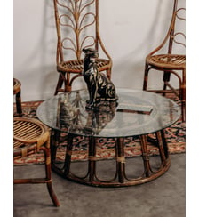 Table basse en verre et en bambou Léonie N°1170- Produit chiné Debongout