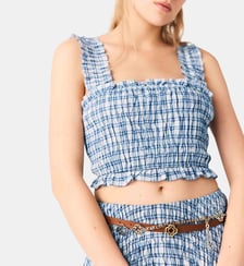 Top smocké en coton strassé Maje
