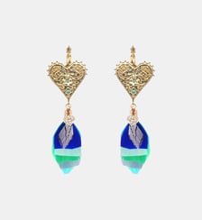 Boucles d'oreilles dormeuses pendantes cœur martelé et plumes PAMILA Hipanema