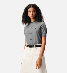 Cardigan Col Rond Manches Courtes Avec Ami De Coeur en Laine AMI Paris