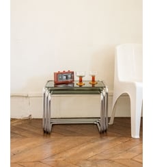 Tables gigognes chromées en verre Donna N°839- Produit chiné Debongout