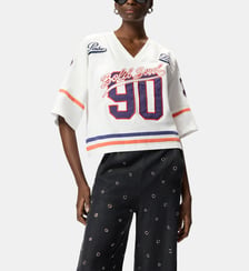 T-shirt crop col v avec écusson motif logo Pinko