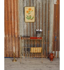 Table d'appoint en métal doré et orange Hanna N°1606 - Produit chiné Debongout