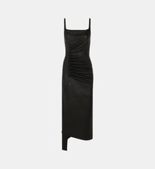 Robe midi drapée en cuir Rabanne