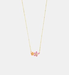 Collier plastron hellébores rose et violette et cristaux Les Néréides