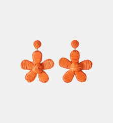 Boucles d'oreilles fleurs oranges tissées en raphia Balaboosté