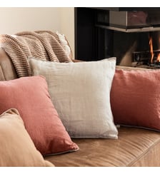 Housse de coussin en lin lavé, RÊVE DE LIN Blanc Cerise