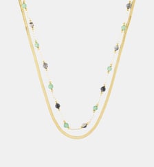 Set x2 colliers chaine miroir acier inoxydable et pierre d'Aventurine Balaboosté