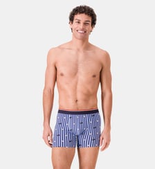 Boxer long à motif rayure coq bleu acier en coton Le Slip Francais