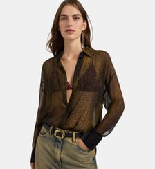 FREYA BOXY SHIRT IN PRINTED SILK CRÊPONNE CHIFFON - BICOLOR MILITARY Momonì